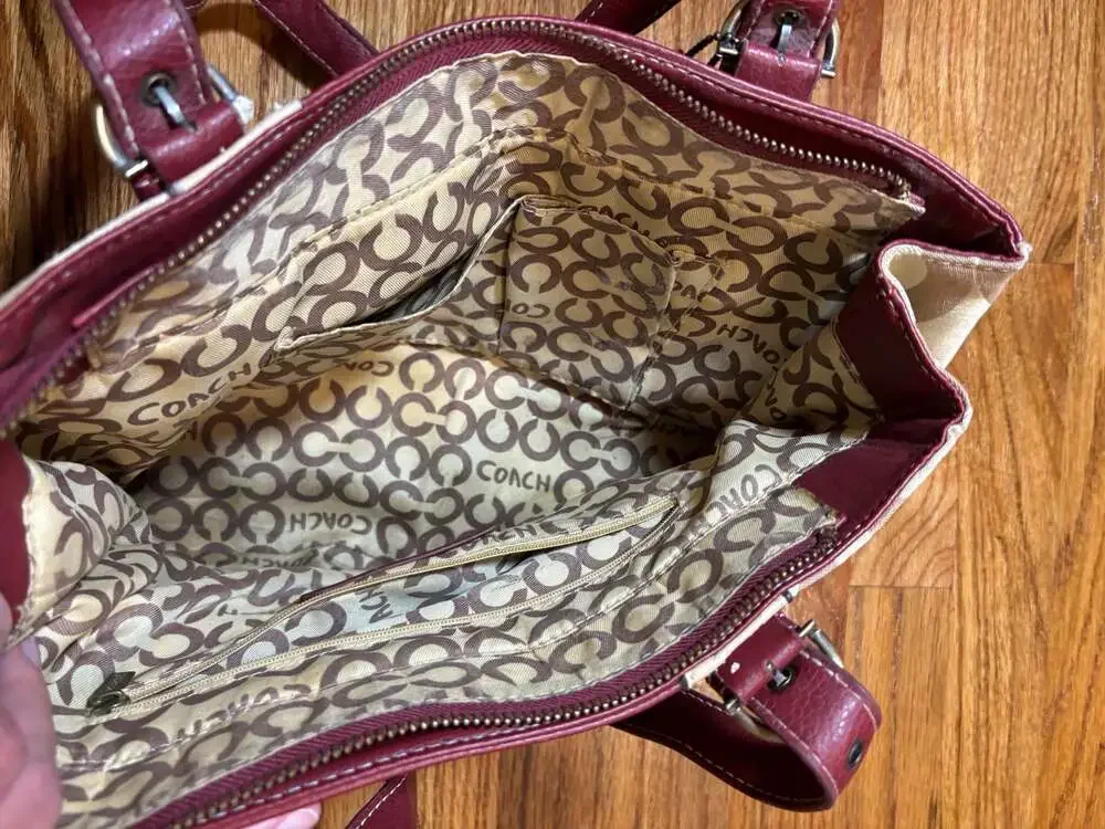 Coach Patchwork Signature C Hobo Shoulder Bag Burgundy
